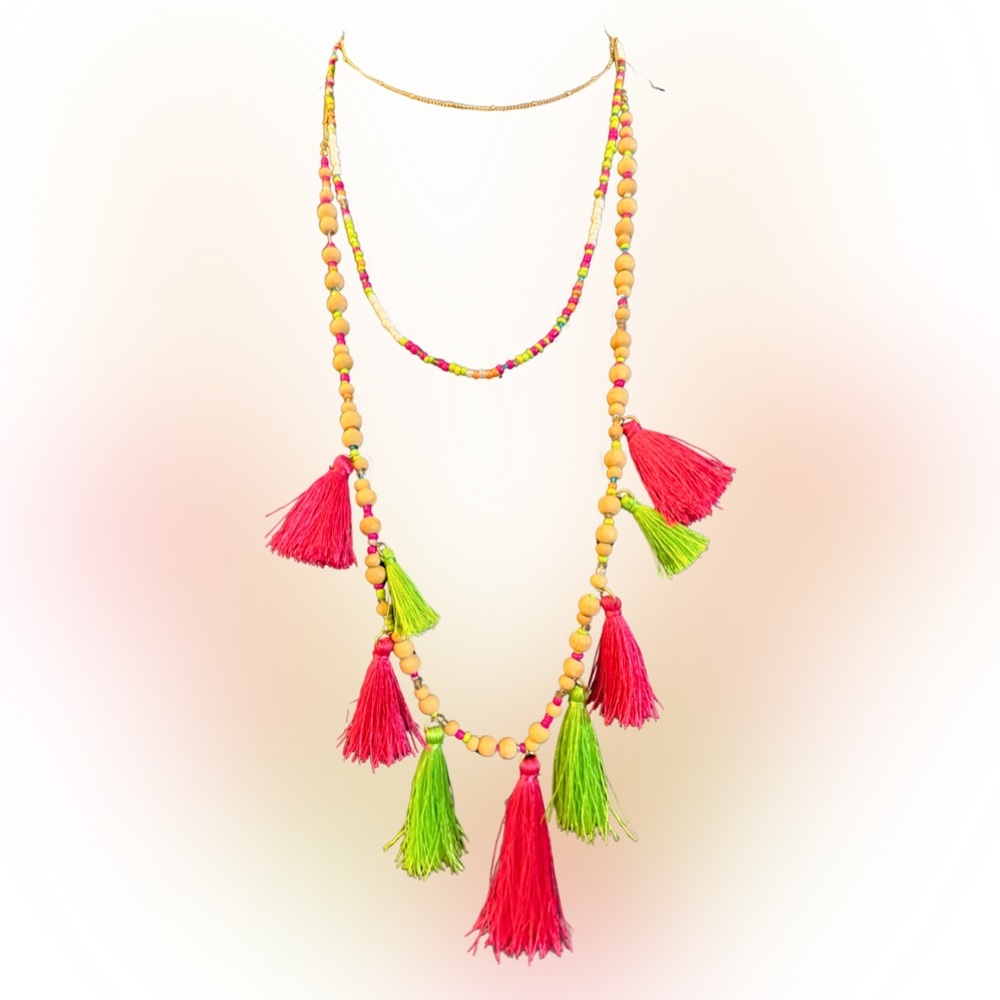 Gold‎ and Colorful Tassel Beaded Layering Style Necklace